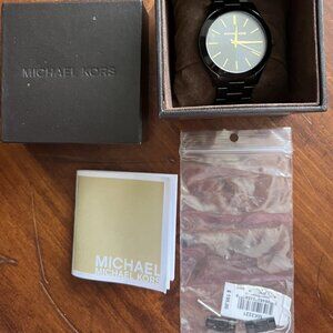 MICHAEL KORS MEN'S WATCH MK3221 BLACK DIAL GOLD ACCENTS ORIGINAL BOX XTRA LINKS